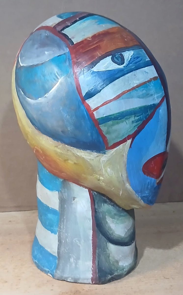 Sculpture cubiste polychrome, polymétrique, (en studio) . Russie début '900.-photo-3