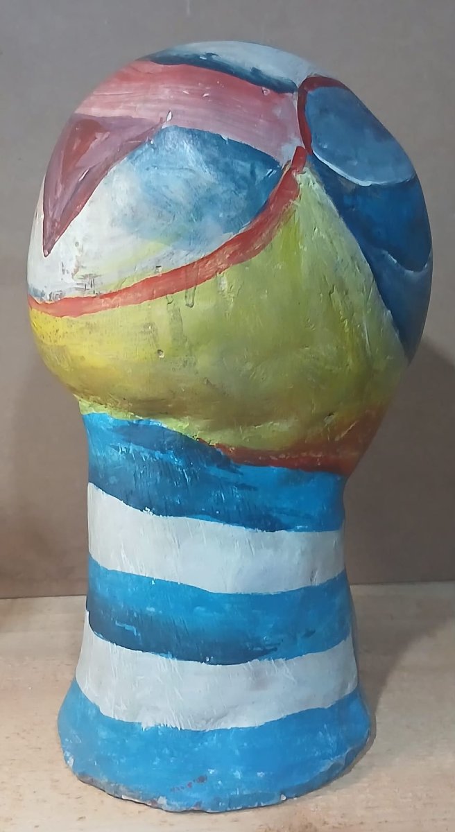 Sculpture cubiste polychrome, polymétrique, (en studio) . Russie début '900.-photo-4