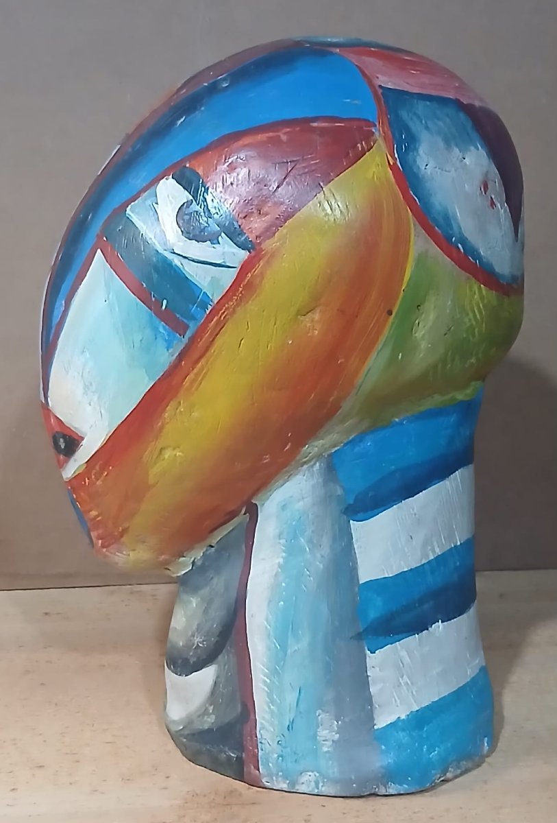 Sculpture cubiste polychrome, polymétrique, (en studio) . Russie début '900.-photo-1