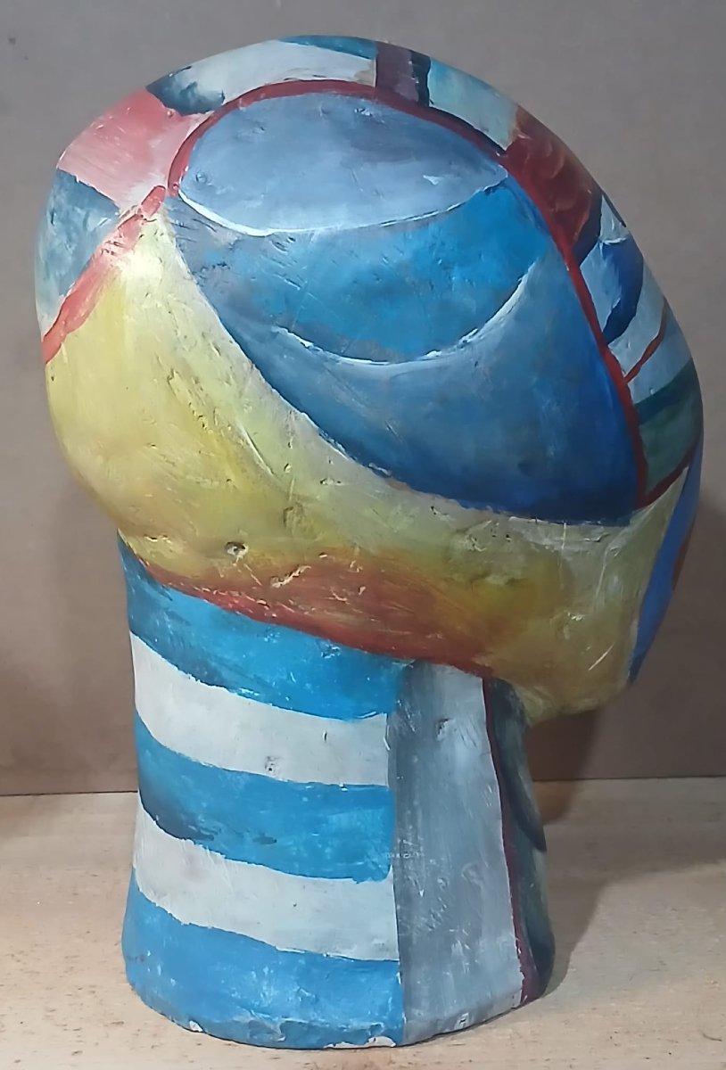 Sculpture cubiste polychrome, polymétrique, (en studio) . Russie début '900.-photo-3