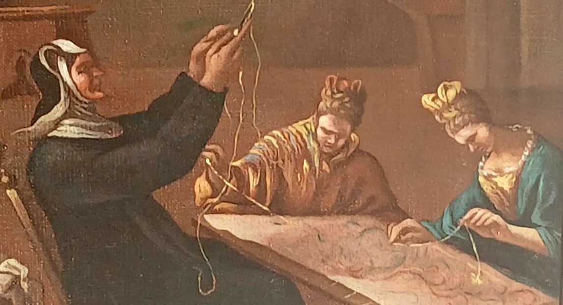 « Détente au couvent », huile sur toile, école de Magnasco, fin du XVIIe siècle. Cadre originel-photo-3