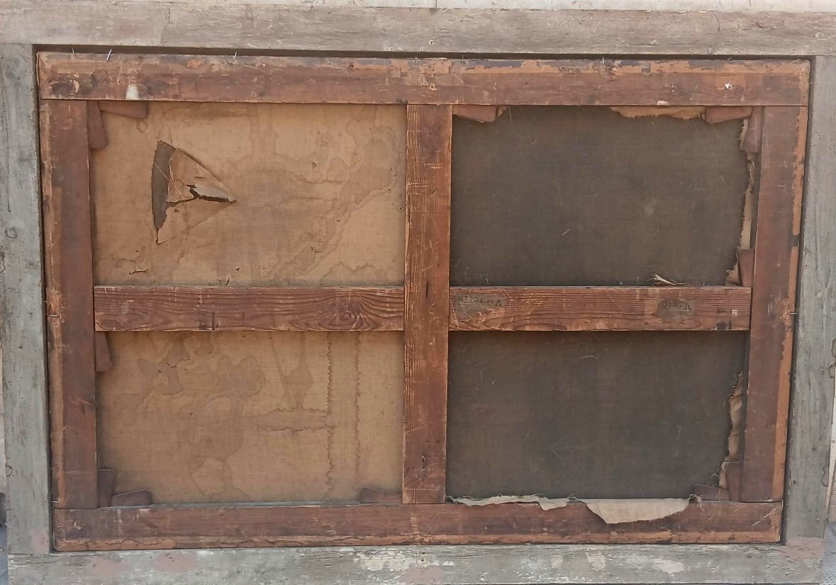 « Détente au couvent », huile sur toile, école de Magnasco, fin du XVIIe siècle. Cadre originel-photo-1