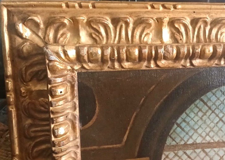 « Détente au couvent », huile sur toile, école de Magnasco, fin du XVIIe siècle. Cadre originel-photo-2