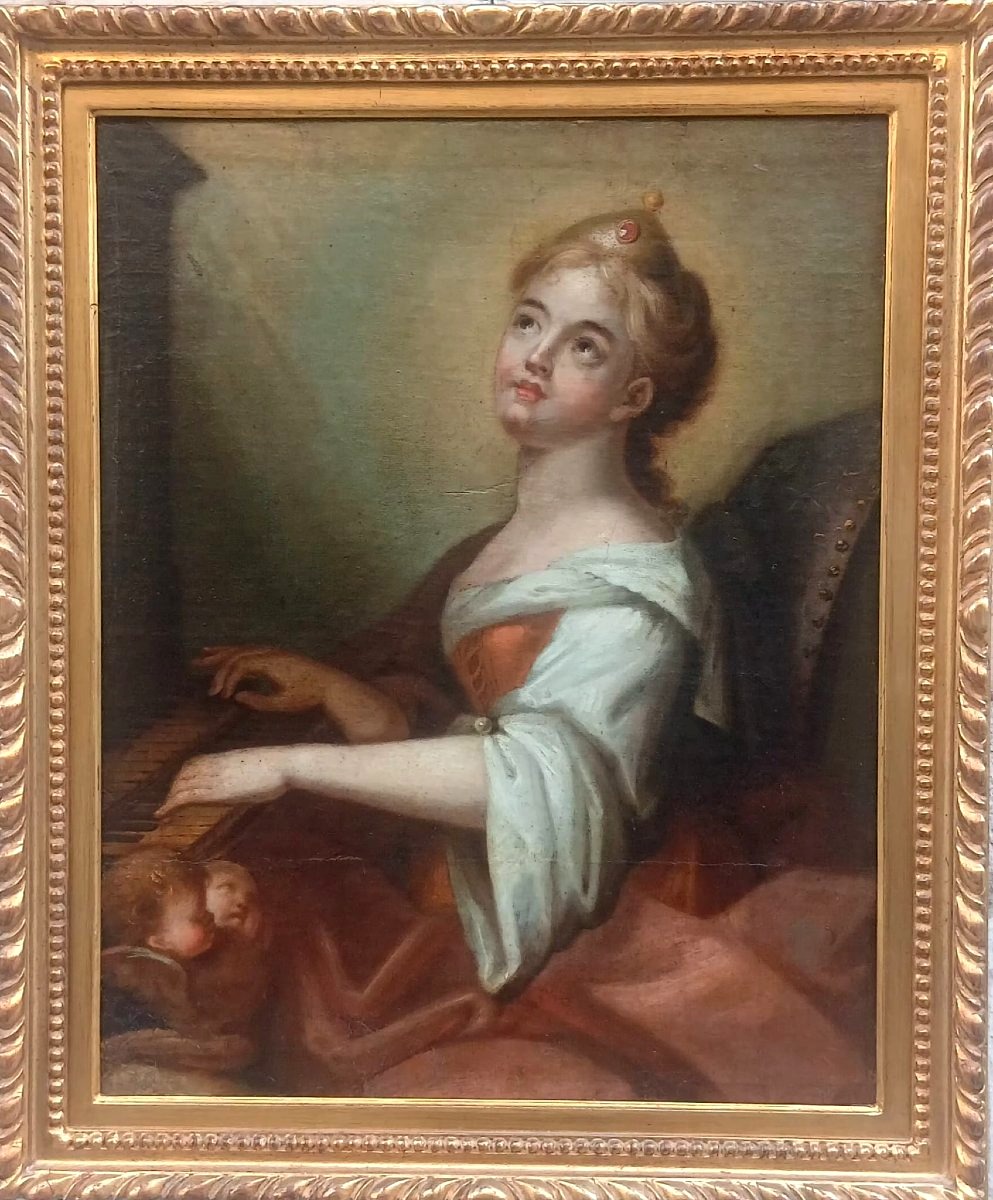 Saint Cecilia In Ecstasy While Playing The Spinet. 18th-century Italian Or French School. 