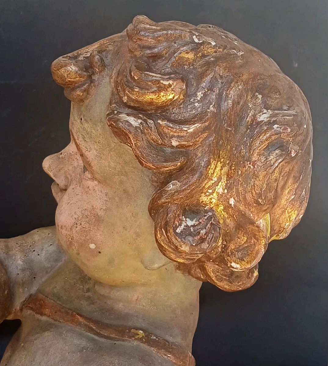 Lacquered And Gilded Wooden Cherub. Genoa, 17th Century, 66 Cm On A Gilded Louis XVI Base.-photo-3