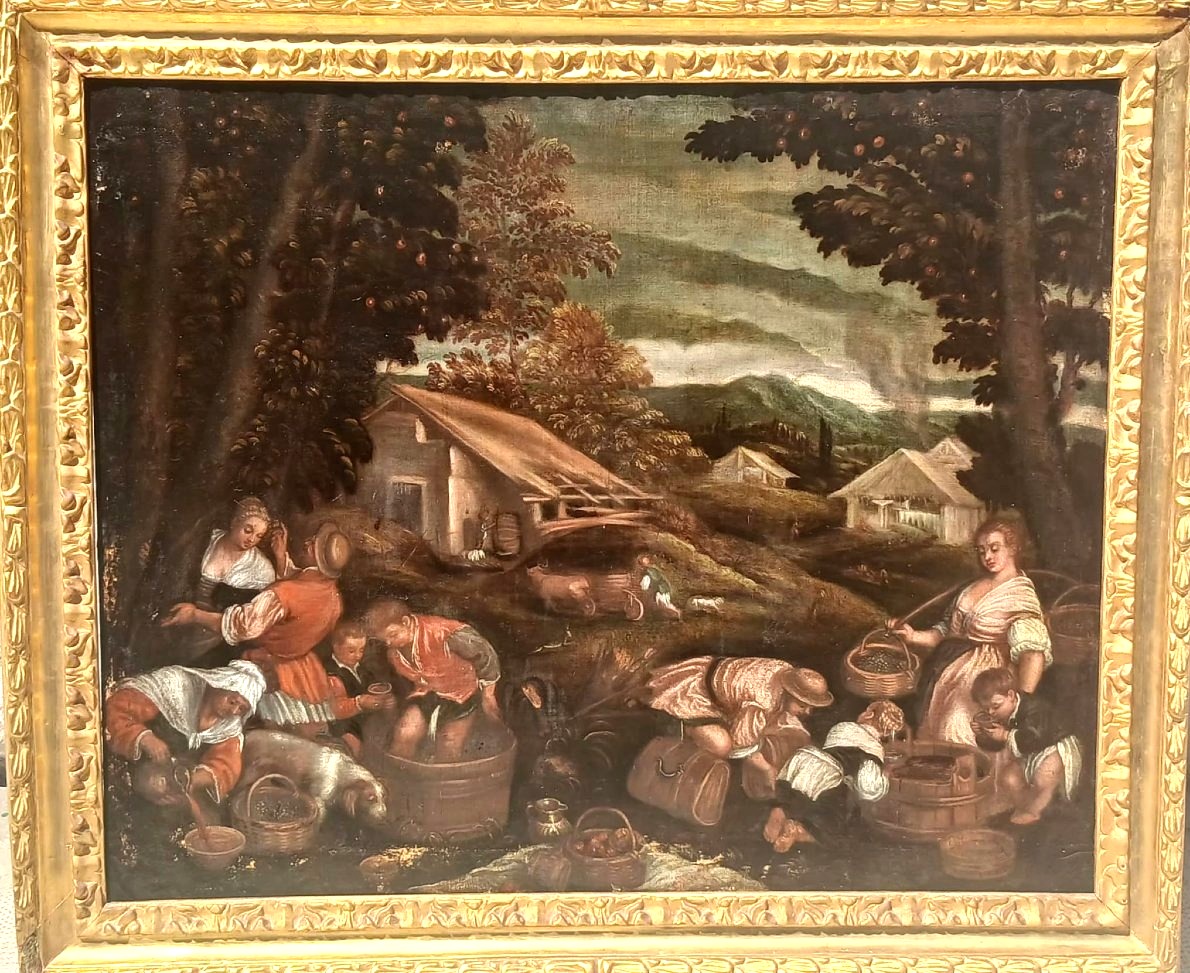 Les Vendanges - Jacopo del Ponte, dit Jacopo Bassano (1515-1582). Avec son cadre .