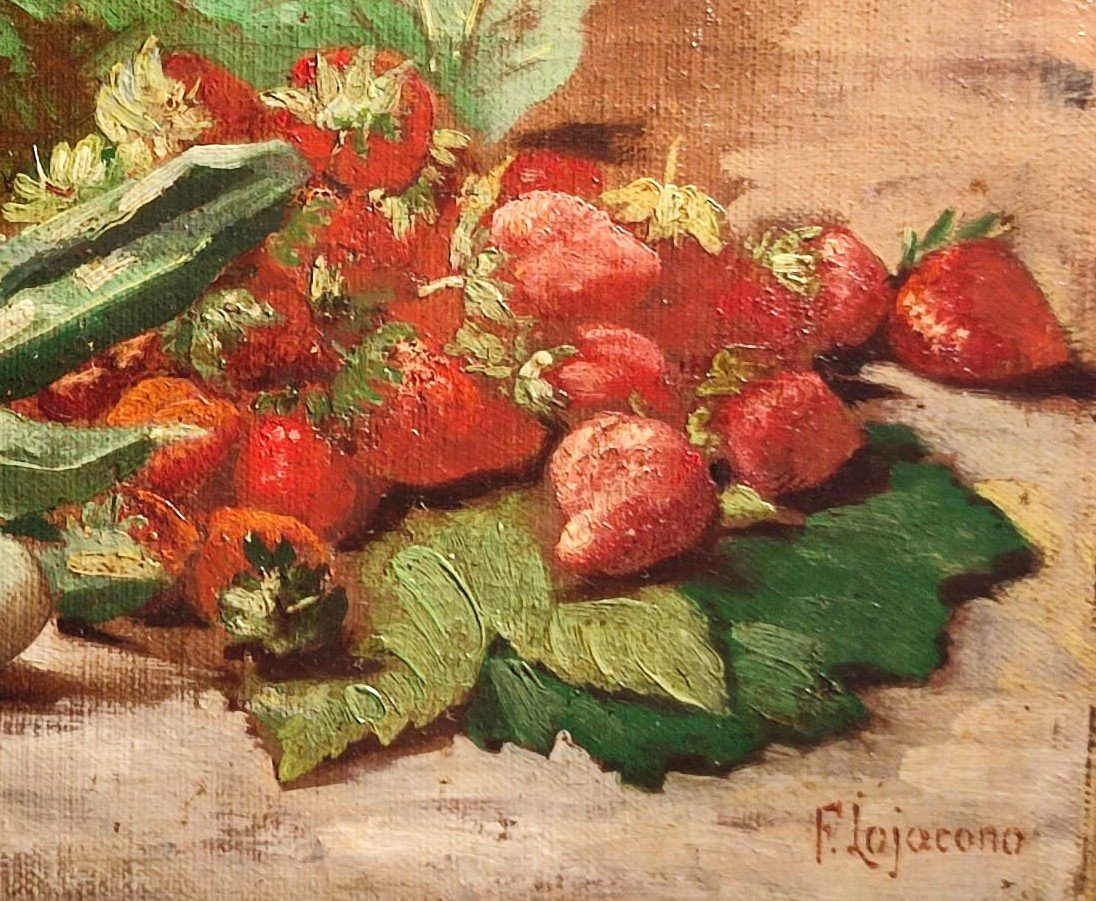 Francesco Lo Jacono, “still Life: Almonds And Strawberries,” Framed.-photo-3