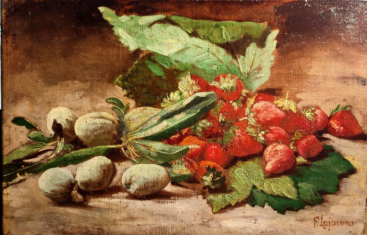 Francesco Lo Jacono, “still Life: Almonds And Strawberries,” Framed.