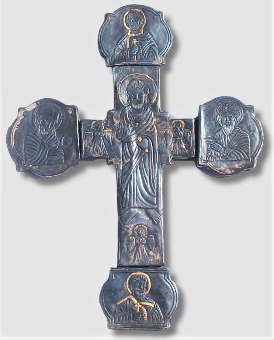 Croix Copte En Argent Gaufré Et Ciselé Avec Dorure. XIVe Siècle