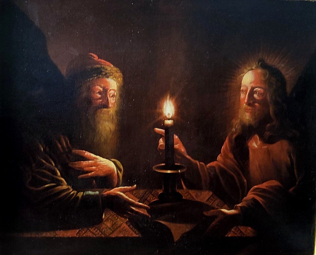 Trophime Bigot - A Striking 17th-century Painting, “christ And Nicodemus,” 107x133 Cm –