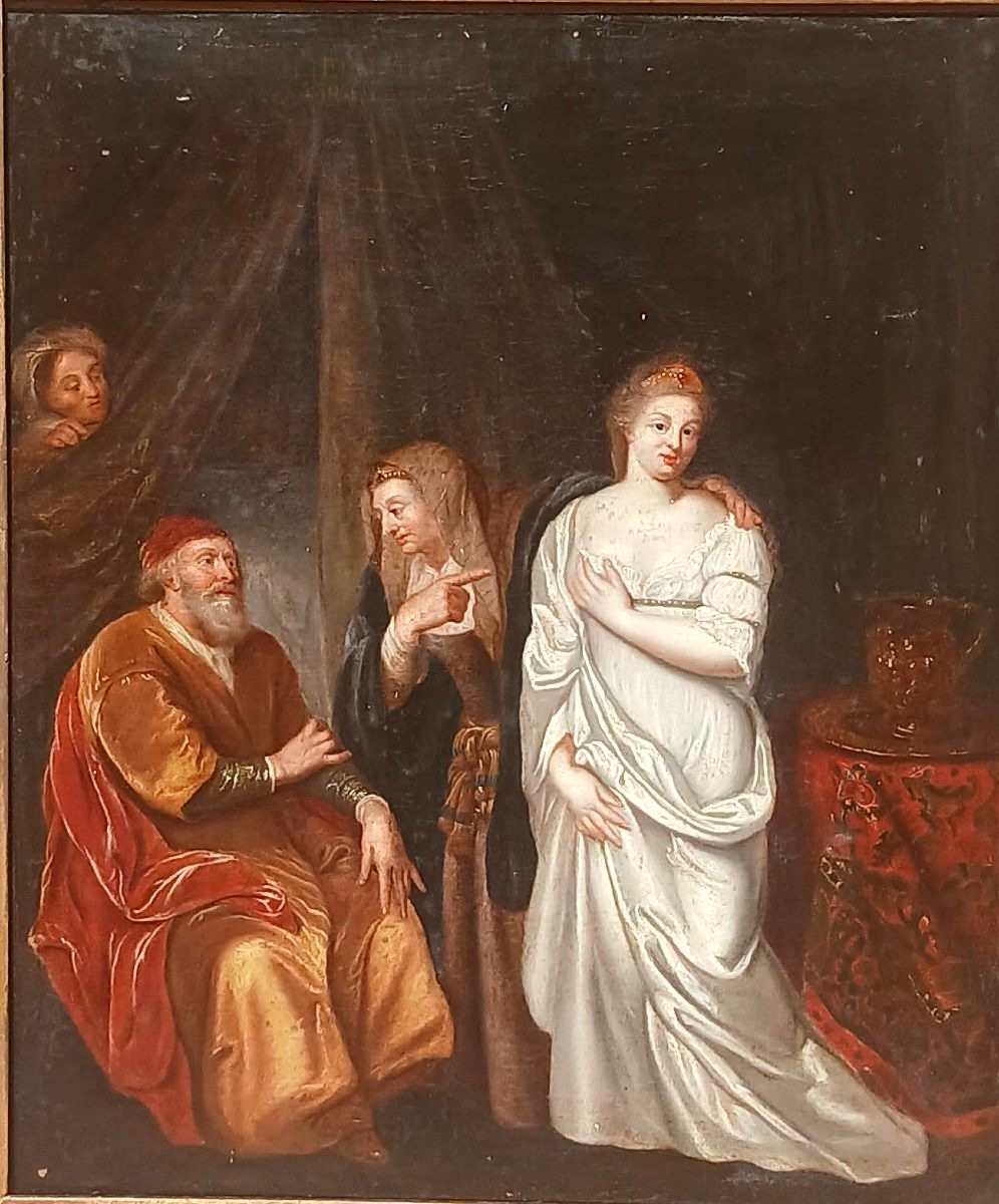 « Sarah conduit Agar à Abraham » - École flamande du début du XVIIIe siècle (60 x 52 cm) 
