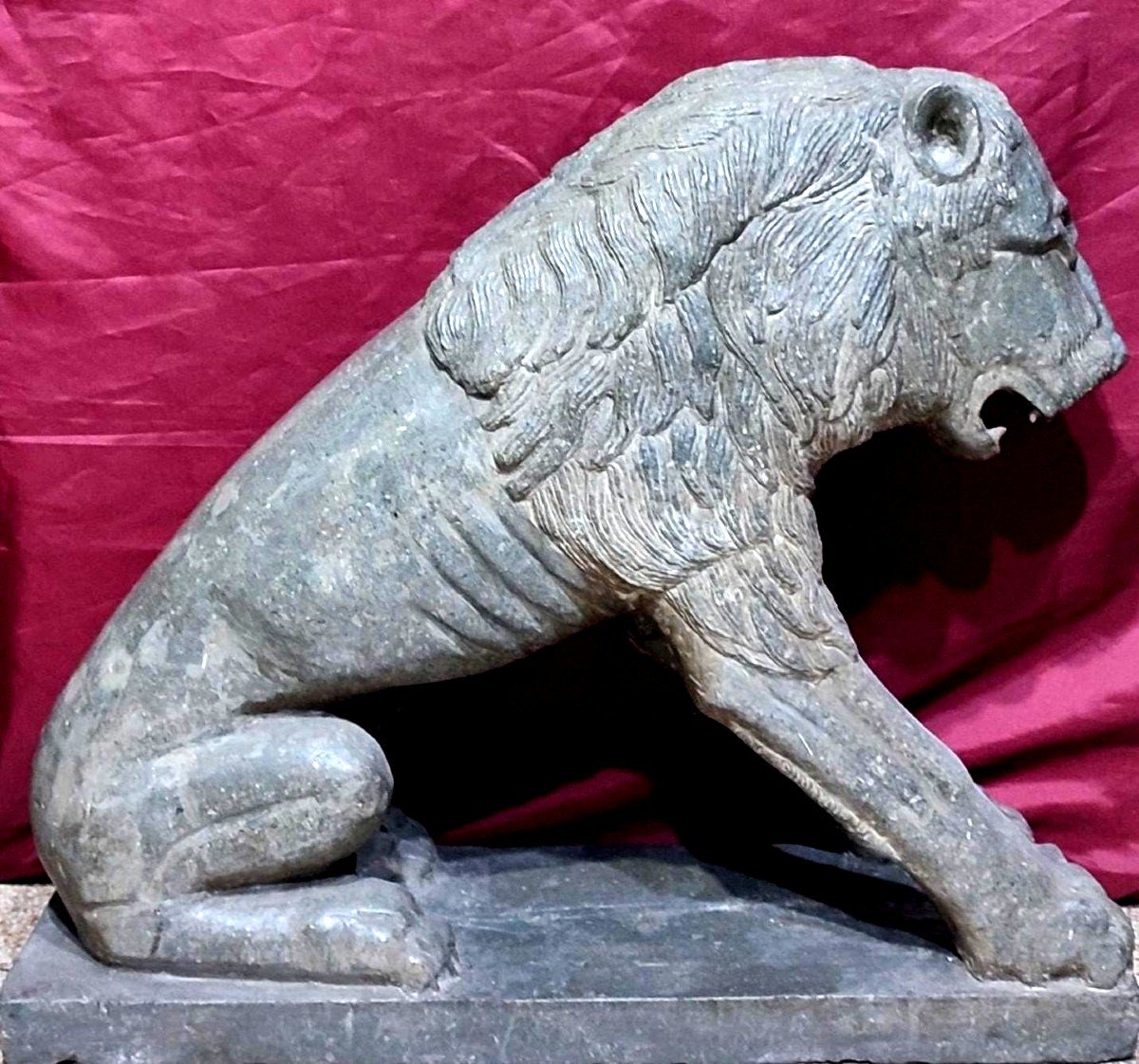 Medieval Arab-norman Lion, Likely Of Fatimid Origin. 13th-century Basalt Sculpture