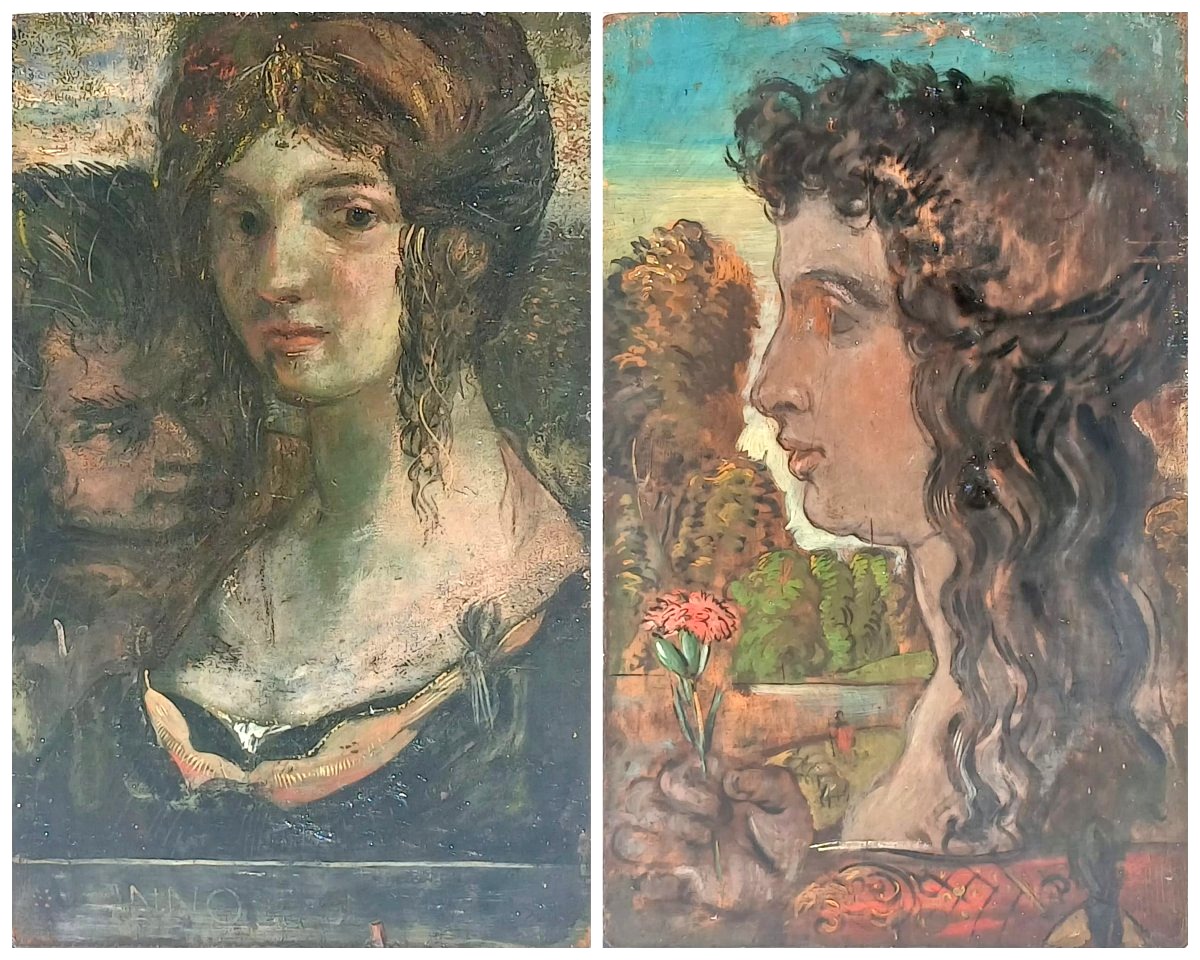 Giorgio De Chirico. Munich 1909 - Two Double-sided Oil-on-wood Panels, 40 X 25.3 Cm