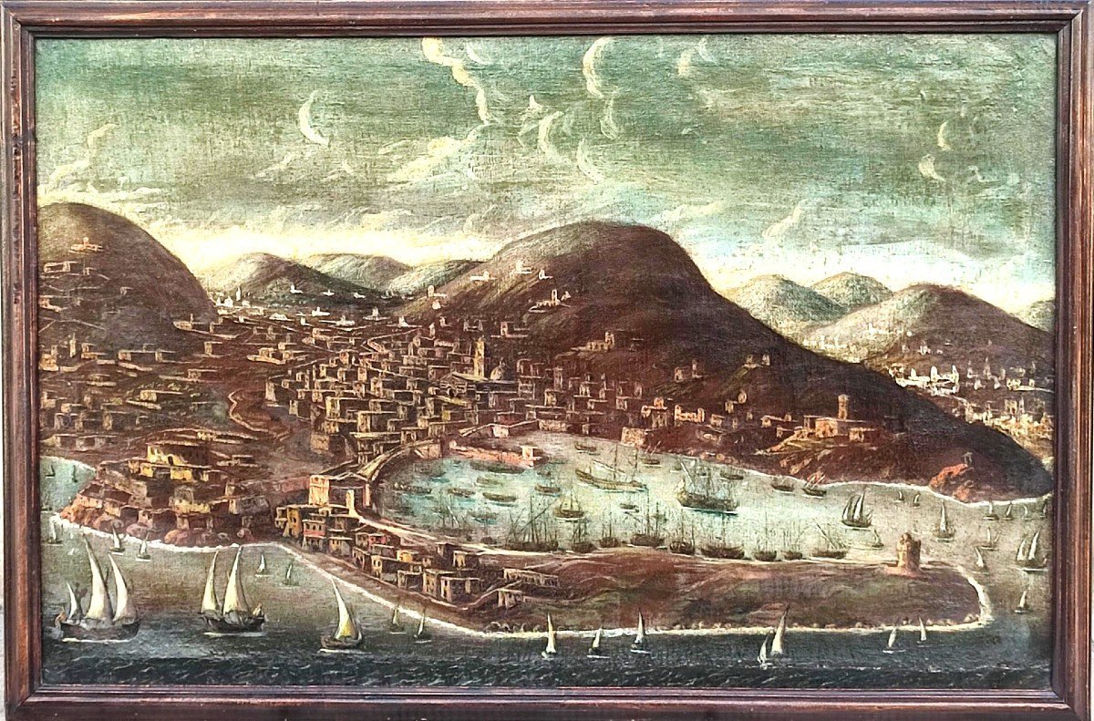 Didier Barra-Messine et son port vus à vol d'oiseau. Œuvre franco-flamand, 1630 c.