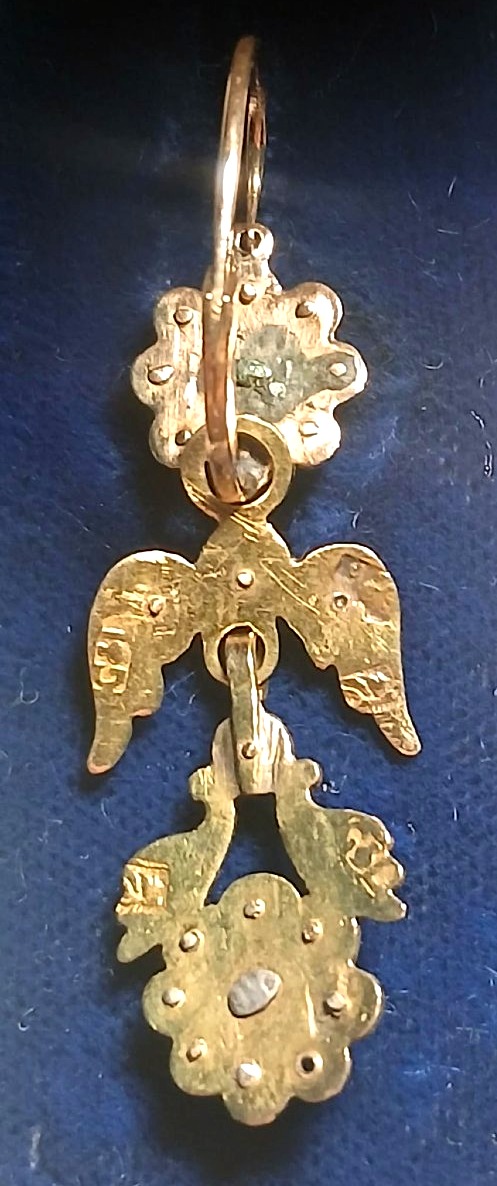  Sicilian Gold, Pearl, And Diamond Earrings. Three-piece Design From The 18th Century.-photo-1