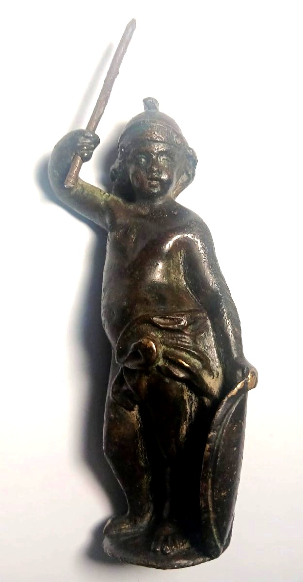  Child Mars. Renaissance Bronze Sculpture. Veneto, 16th Century. Height: 13 Cm.-photo-2