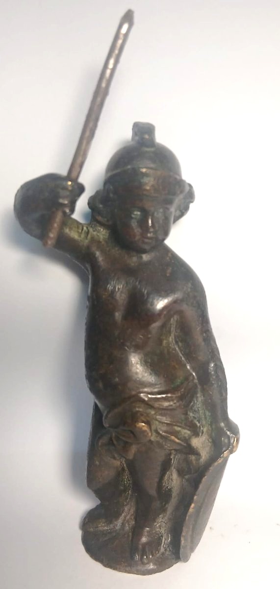  Child Mars. Renaissance Bronze Sculpture. Veneto, 16th Century. Height: 13 Cm.-photo-1