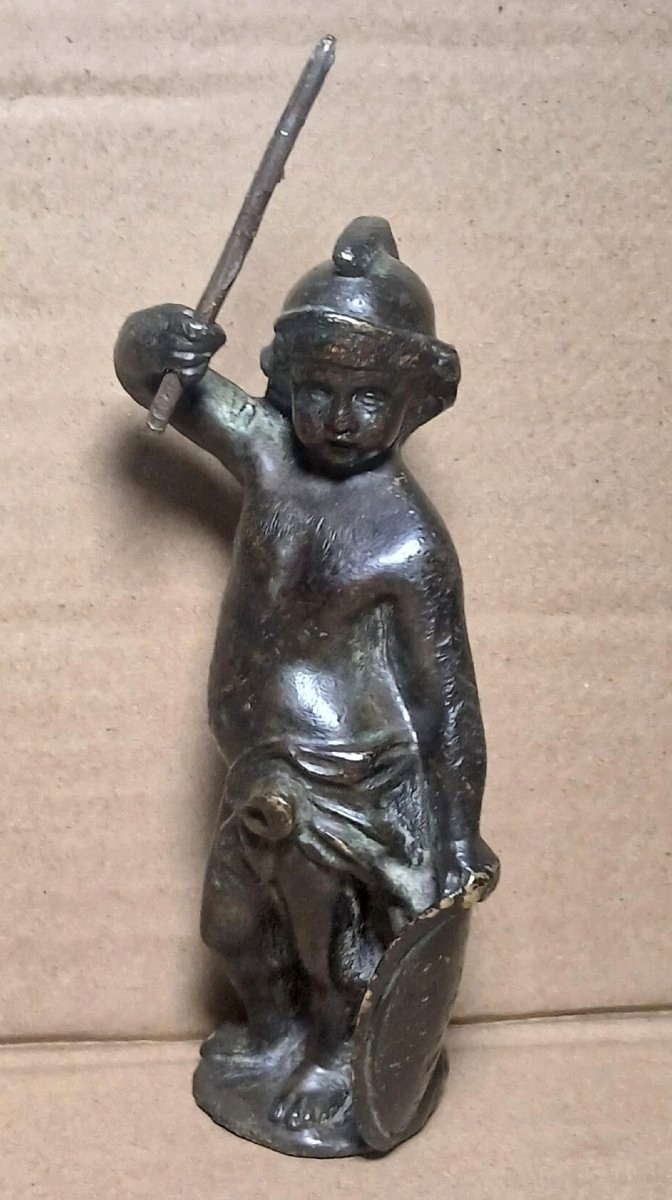  Child Mars. Renaissance Bronze Sculpture. Veneto, 16th Century. Height: 13 Cm.