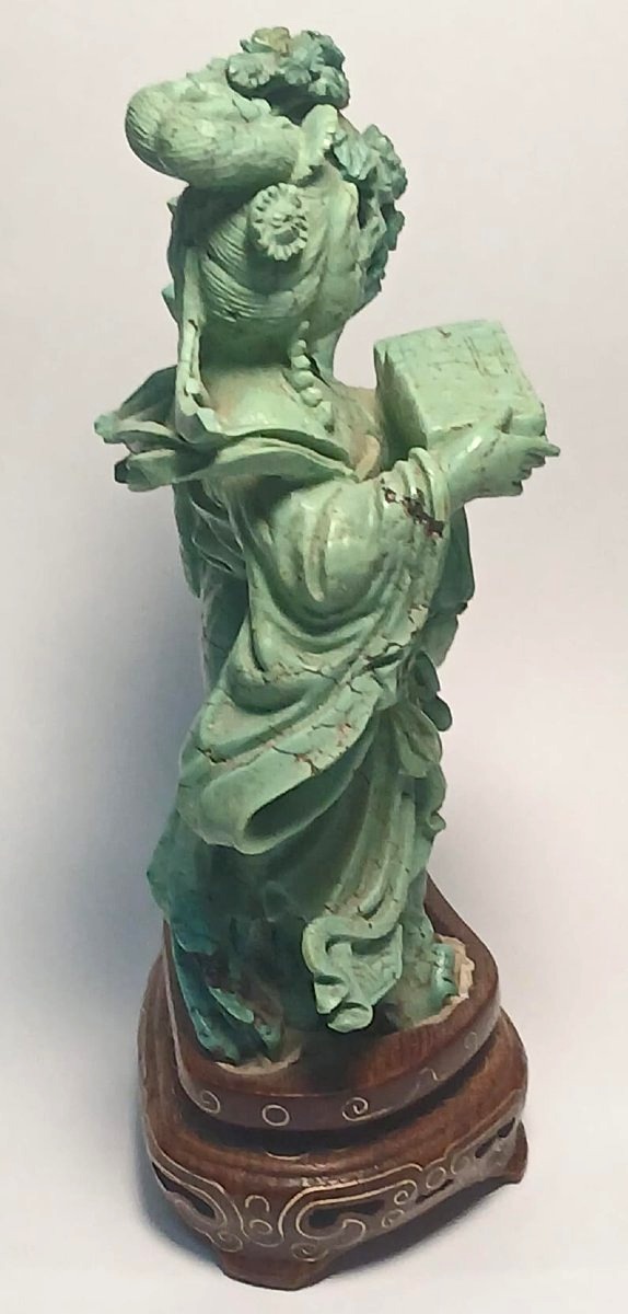 Sculpture en turquoise représentant une Guanyin à la poitrine ouverte. Pékin, fine du XIX s.-photo-3