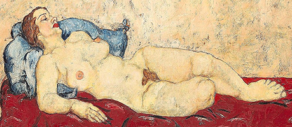 Nude Of Wally Neuzil On A Red Sofa.oil On Canvas, 70 X 100 Cm,austrian Expressionist,  1915  -photo-4