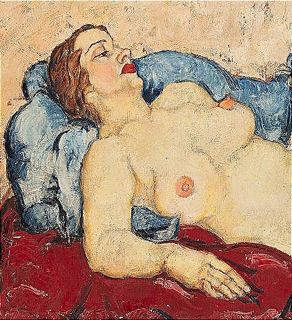 Nude Of Wally Neuzil On A Red Sofa.oil On Canvas, 70 X 100 Cm,austrian Expressionist,  1915  -photo-1