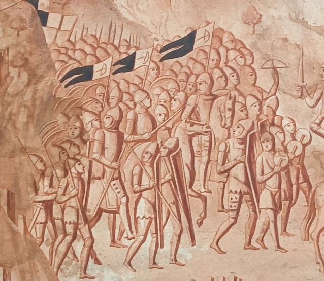 La bataille de Val di Chiana. Croquis à l'échelle à l'encre et à la tempera, XIVe siècle. -photo-2
