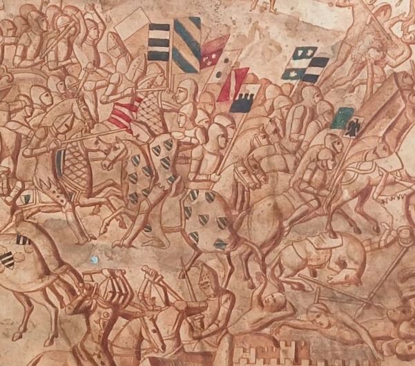 La bataille de Val di Chiana. Croquis à l'échelle à l'encre et à la tempera, XIVe siècle. -photo-3