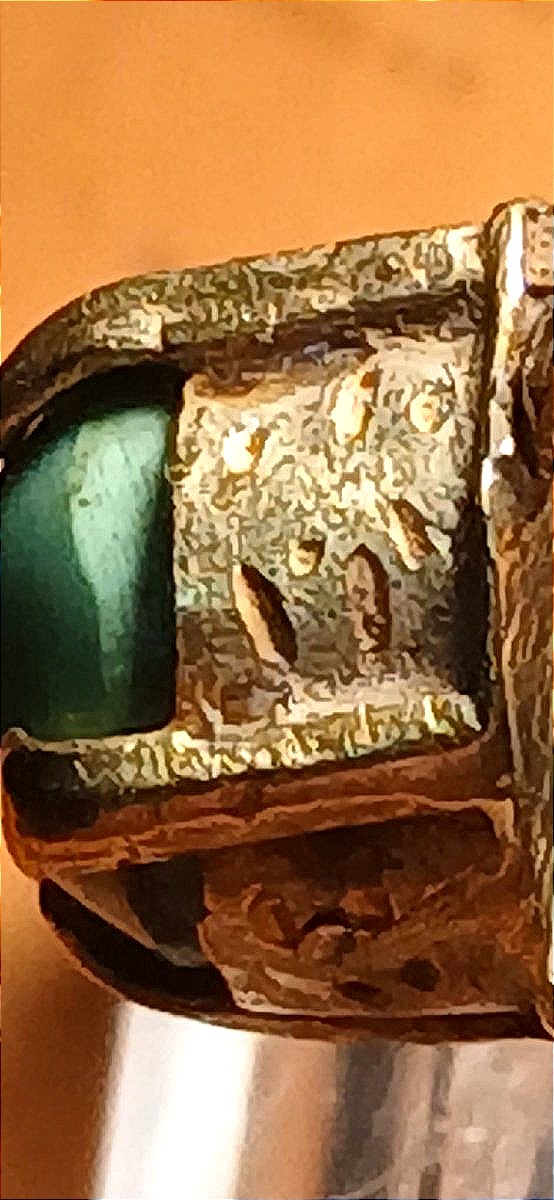 Medieval Cylindrical Ring In Chased Gold And Natural Turquoise. 12th/14th Century.-photo-4