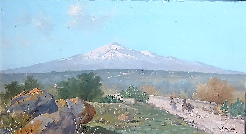 Heading Towards Mount Etna With The Mule. Oil On Canvas By Michele Cortegiani.-photo-2