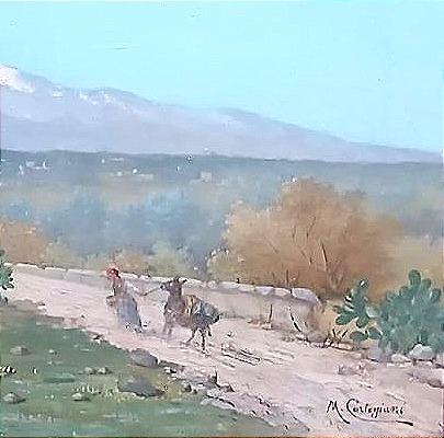Heading Towards Mount Etna With The Mule. Oil On Canvas By Michele Cortegiani.-photo-3