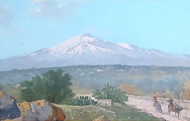 Heading Towards Mount Etna With The Mule. Oil On Canvas By Michele Cortegiani.-photo-4