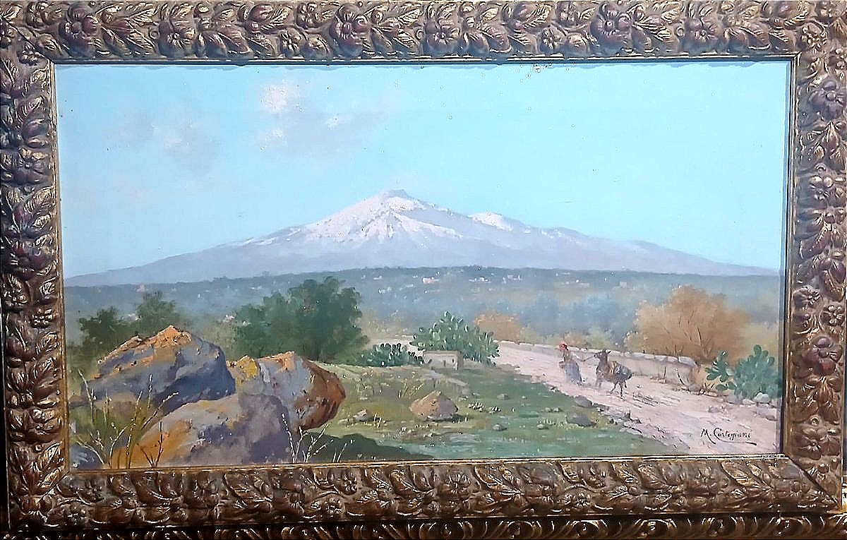 Heading Towards Mount Etna With The Mule. Oil On Canvas By Michele Cortegiani.