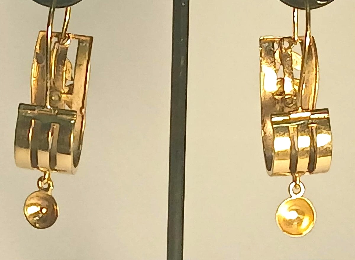  Boucles d'oreilles pendantes Liberty en or et émail avec pendentif demi-sphère --photo-3