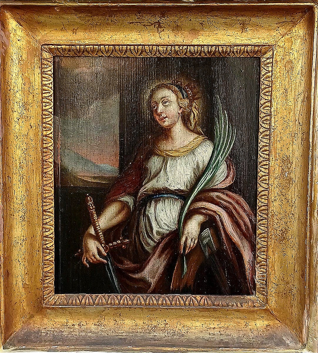 Sainte Catherine d'Alexandrie. Huile sur panneau de sapin, école italienne de la fin du XVIe s -photo-2