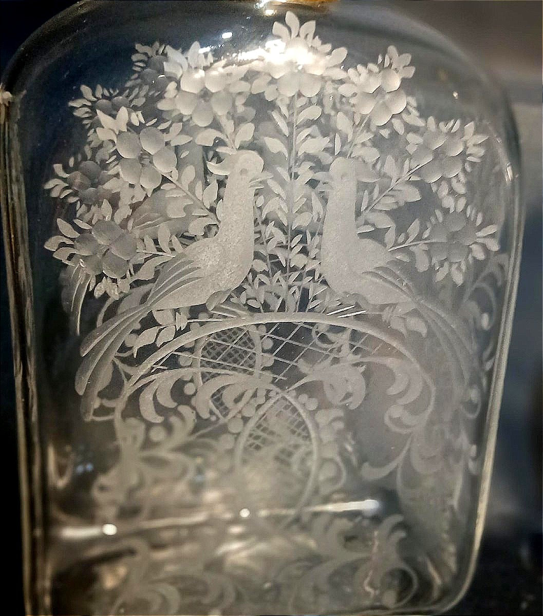 A Pair Of Blown And Engraved Glass Liqueur Bottles. Venice, 19th Century. - Cm.25-photo-4