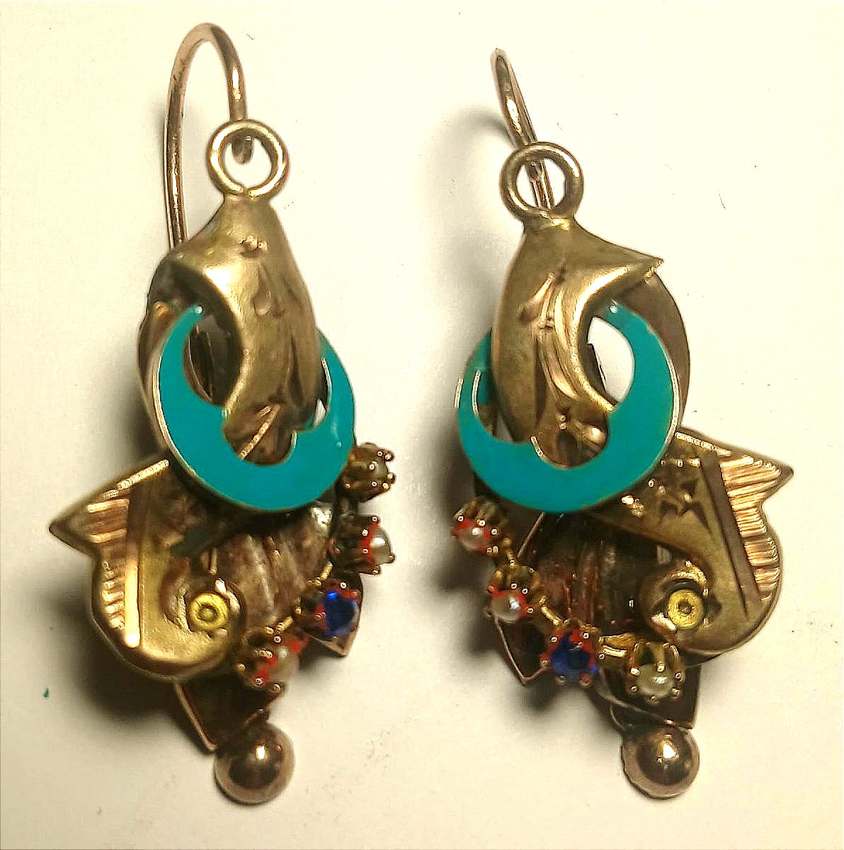Bourbon Gold And Turquoise Enamel Earrings. Kingdom Of The Two Sicilies, Circa 1850.