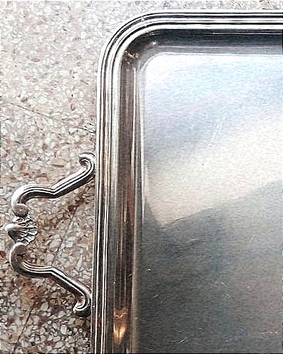 Italian Silver-plated Copper Tray From The Early 1900s, 42x54 Cm, With Handles-photo-3
