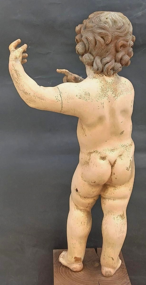 Enfant napolitain en bois sculpté et laqué, datant du XVIIe au début du XVIIIe siècle. cm.54-photo-2