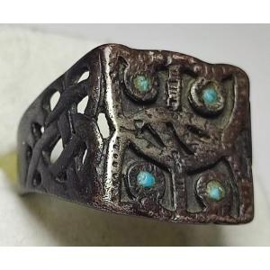  Bague viking en argent avec turquoises