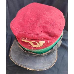 Garibaldi Cap In Red And Green  Fabric With Leather Visor.