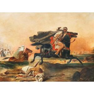Orientalist Extinguishing It, In Oil On Canvas Of Original Cm.80x105.
