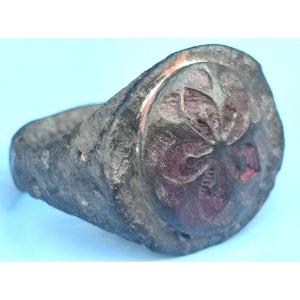  esoteric Templar Ring Made Of Copper With Traces Of Gold. The Rose Depicts The Holy Grail.