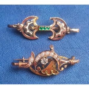 Pair Of Gold Brooches. Sicilian Liberty Style