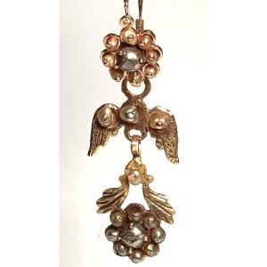 Sicilian Earrings In Gold, Pearls And Three-piece Diamonds, Late 18th And Early 19th Century