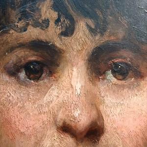 Portrait de Giulia Fattori. Huile sur panneau, réalisée par le maître Macchiaiolo vers 1884.