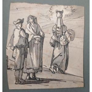 Album Of 19 Drawings Of Popular Roman Characters, From An Album Of Countess Laetitia Bucciblunt