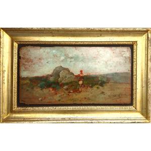 Michele Catti - Palermo 1855/1914 - 'La contadinella'  olio su tavoletta cm.20x39