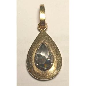 Half-carat Faceted Pear-shaped Pure Diamond, Set In 2.2g Gold - 1960s-1970s