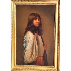 Charles le Brun, vingt ans. Autoportrait de jeunesse, cheveux longs et flottants. 