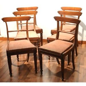 Six Austrian Biedermeier Chairs In Solid Maple Wood With Concave Backs. Vienna 1830.
